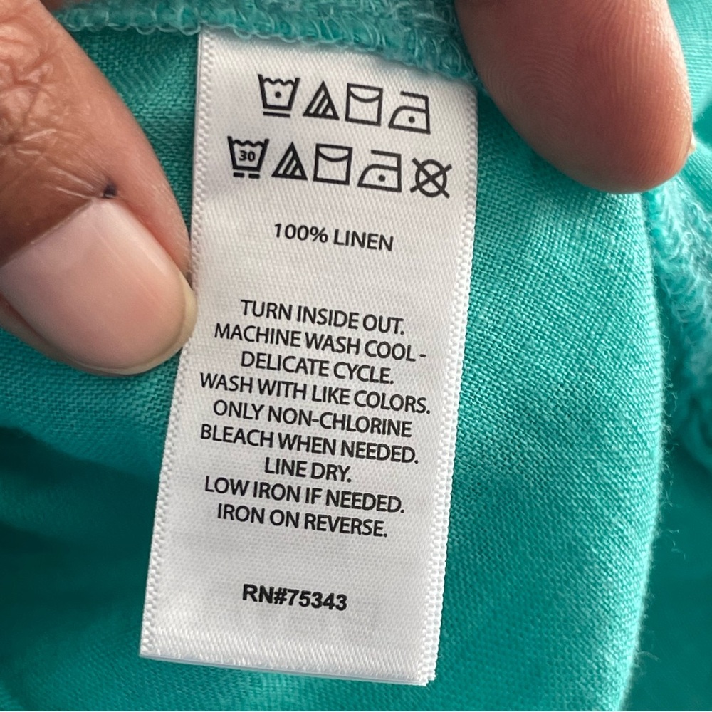 ISAAC MIZRAHI | Aqua 100% Linen Button Down Blouse Sz M - Picture 8 of 8